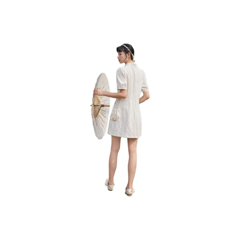ZIHAN Short Sleeved Dress Women's White Cyan-3