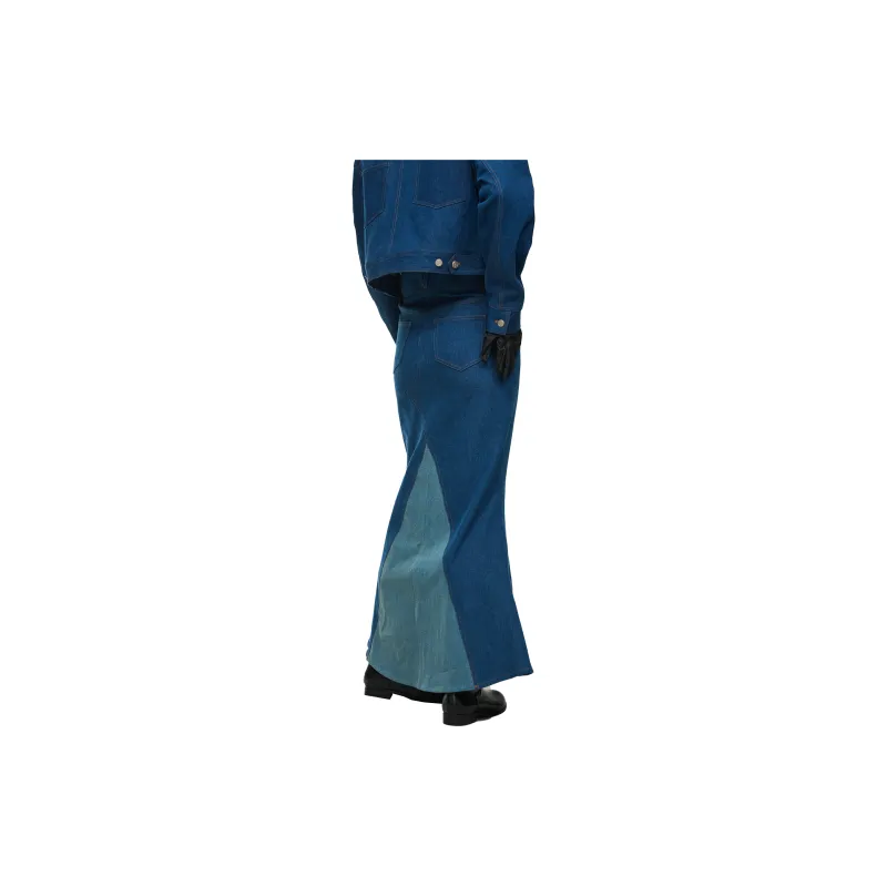 RELABEL Casual Long Skirts Women's Dark Blue & Light Blue-5