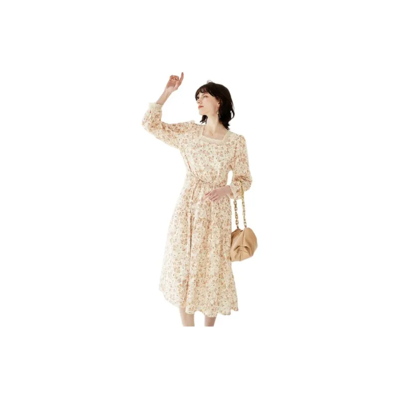 NAWAIN Long Sleeved Dresses Women's Beige Orange-3