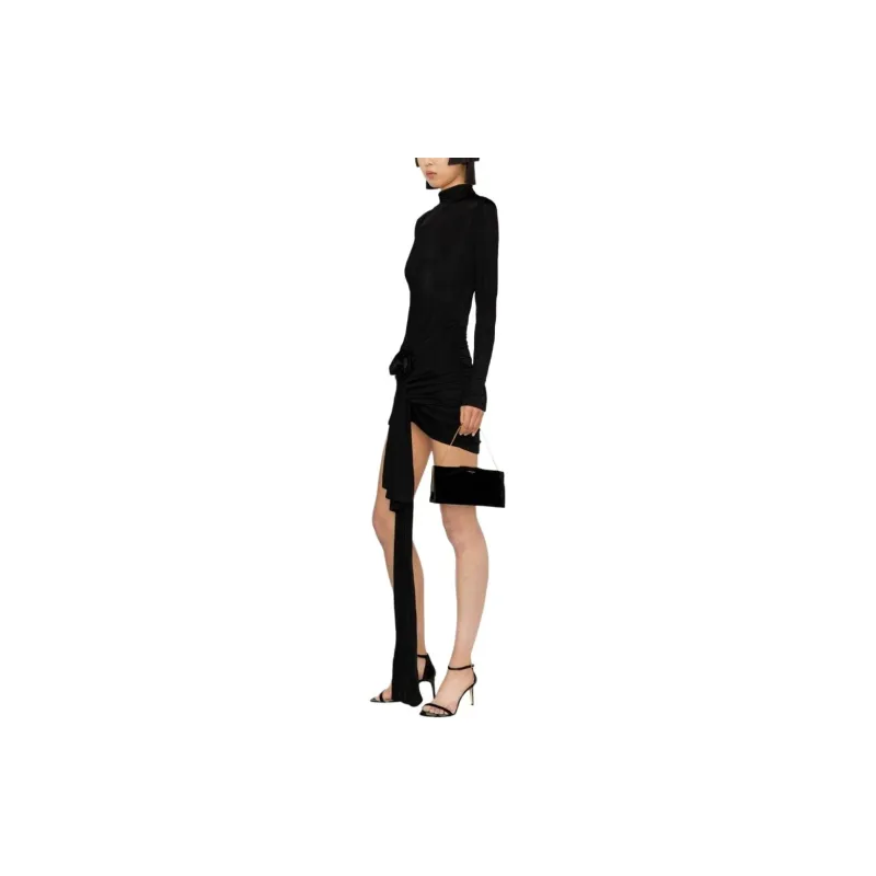 SAINT LAURENT Draped Turtleneck Mini Dress-4