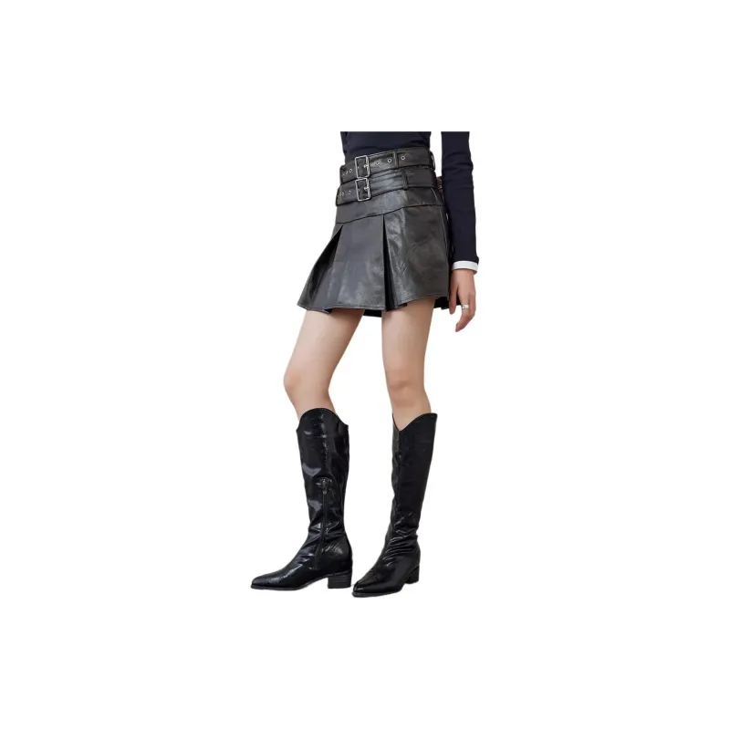 A21 Casual Short Skirts Women's Dark Coffee Green-3