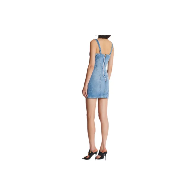 BALMAIN Buttoned Sleeveless Denim Dress-2