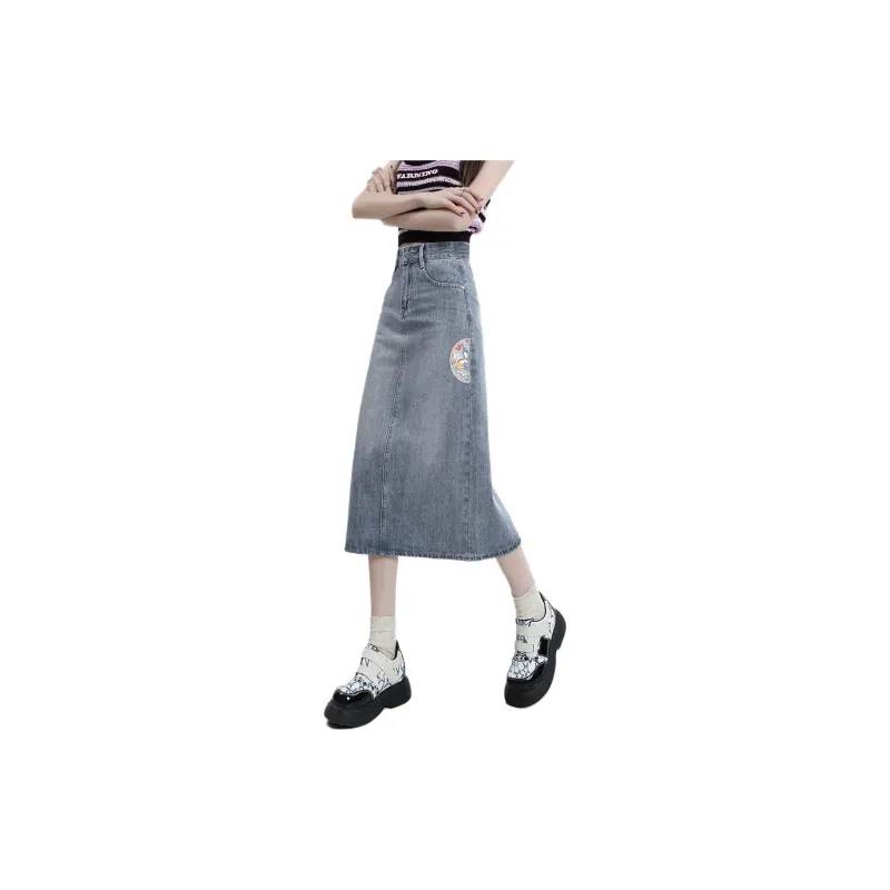 Weixi Denim Long Skirts Women's Blue-10