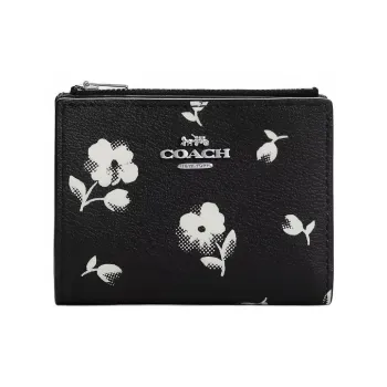COACH Bifold Canvas With Leather Coin Purses Wallets Unisex Silver & Black