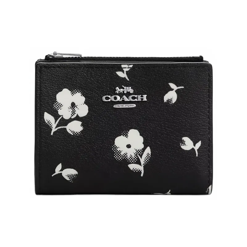 COACH Canvas With Leather Coin Purse Wallet Unisex Silver & Black-0