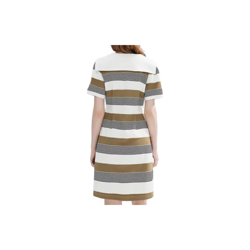 DKNY SS24 Short Sleeved Dress Women's Coffee Stripes-2