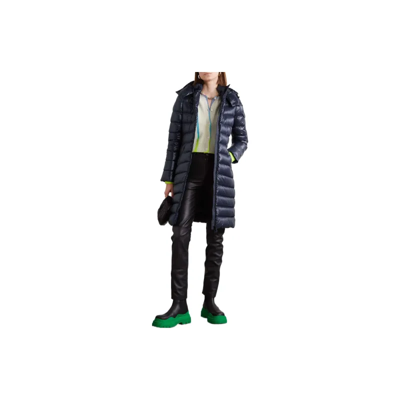 Moncler Solid Color Hooded Mid-Length Down Jacket Women's Blue-1