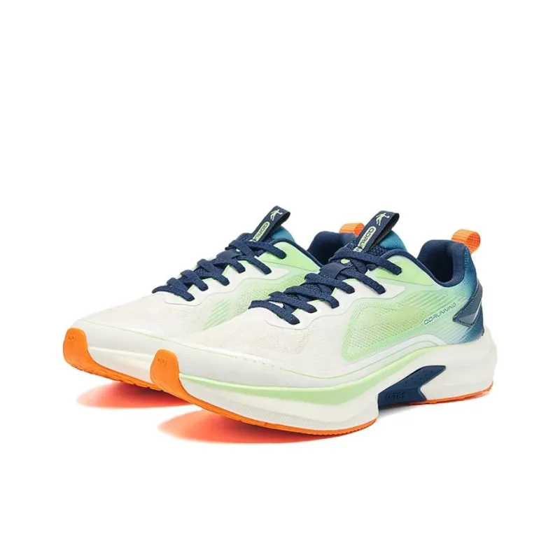 QIAODAN Anti Slip Wear Resistant Low Top Casual Running Shoes Men's White Green Blue-2