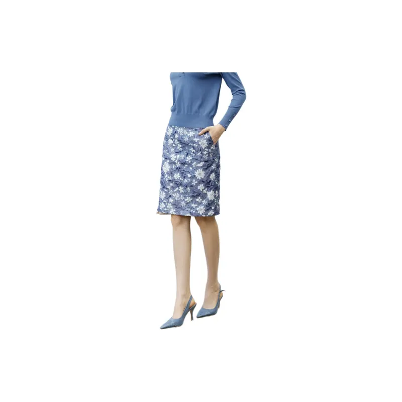 Yan Domain Casual Long Skirts Women's Blue Flower-1