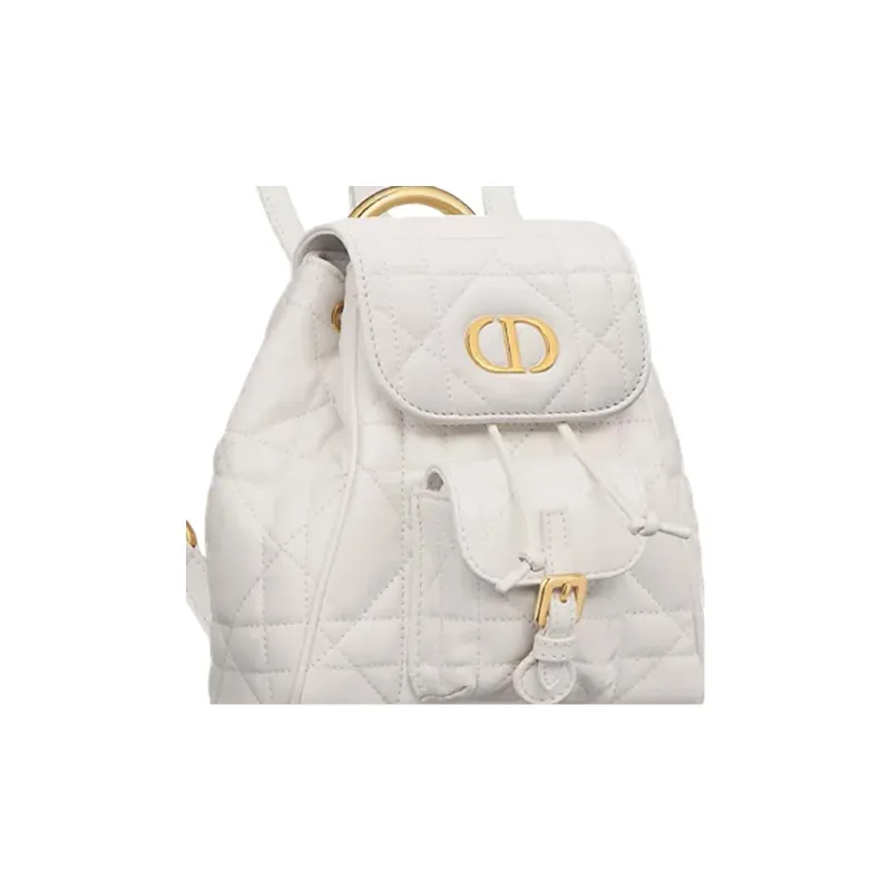 DIOR Caro Sheepskin Cow Leather Patchwork Backpack Small Size Women's White-2