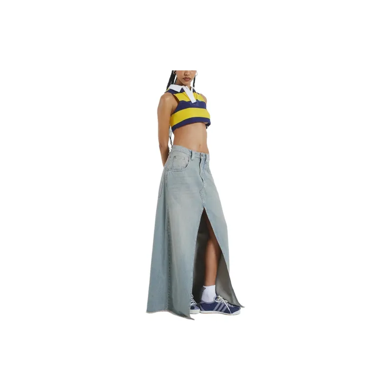 Jaded London Hotline Collection Denim Long Skirts Women's Light Blue-3