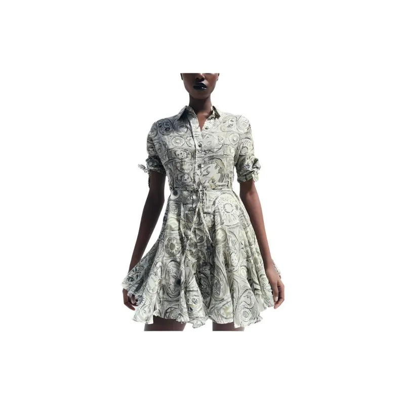 ZARA Short-Sleeved Dresses Women's Brown-2