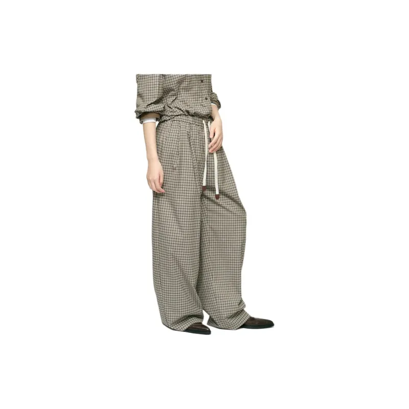 YOEYYOU Casual Pants Women's Beige/Black Plaid-4