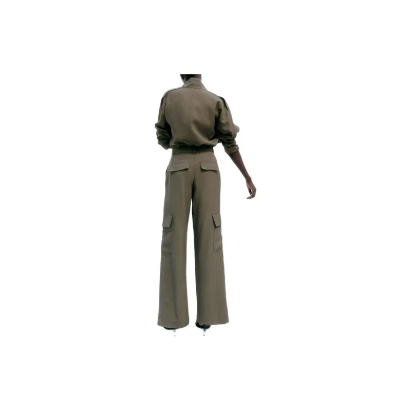 H&M Cargo Pants Women's Dark Khaki Green-2