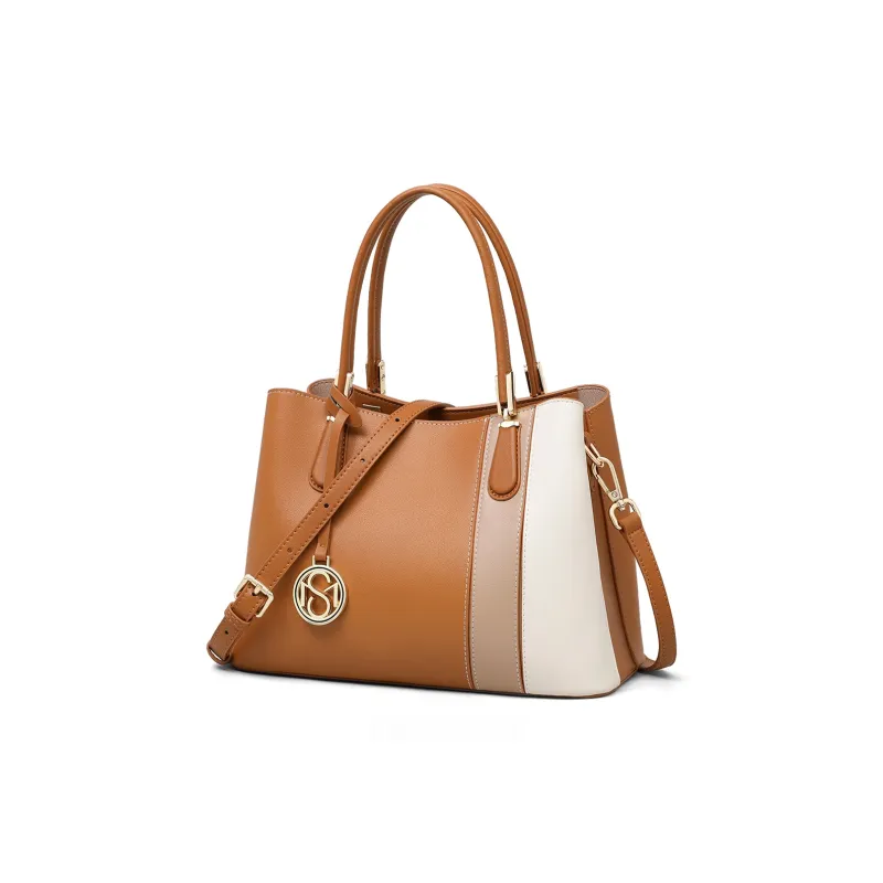 MILLIE'S Cow Leather Patchwork Synthetic Leather Shoulder Bag Crossbody Bag Handbag Tote Mom Bag Regular Women's Brown-2
