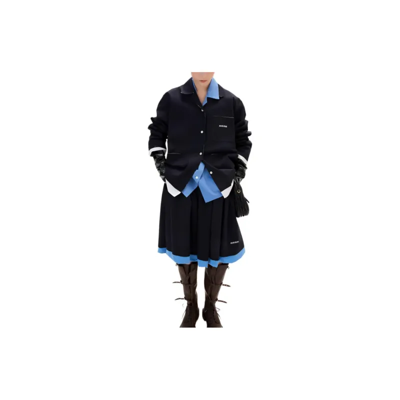 MIU MIU Pleated Poplin Skirt Blu Azzurro-1