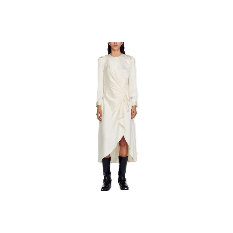 Sandro Asymmetric Satin Midi Dress-1
