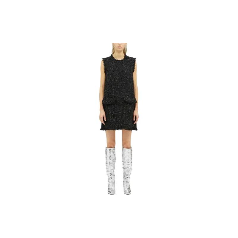 MSGM Sleeveless Frayed Edge Tweed Mini Dress-1