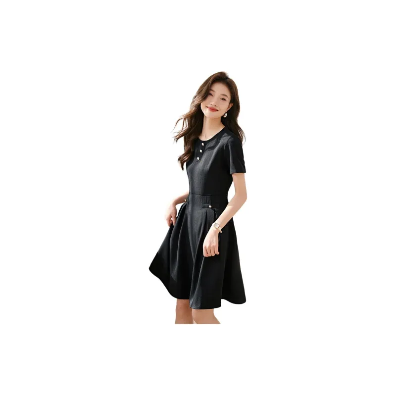 Mo Han Yi Mei Short Sleeved Dresses Women's Black-2