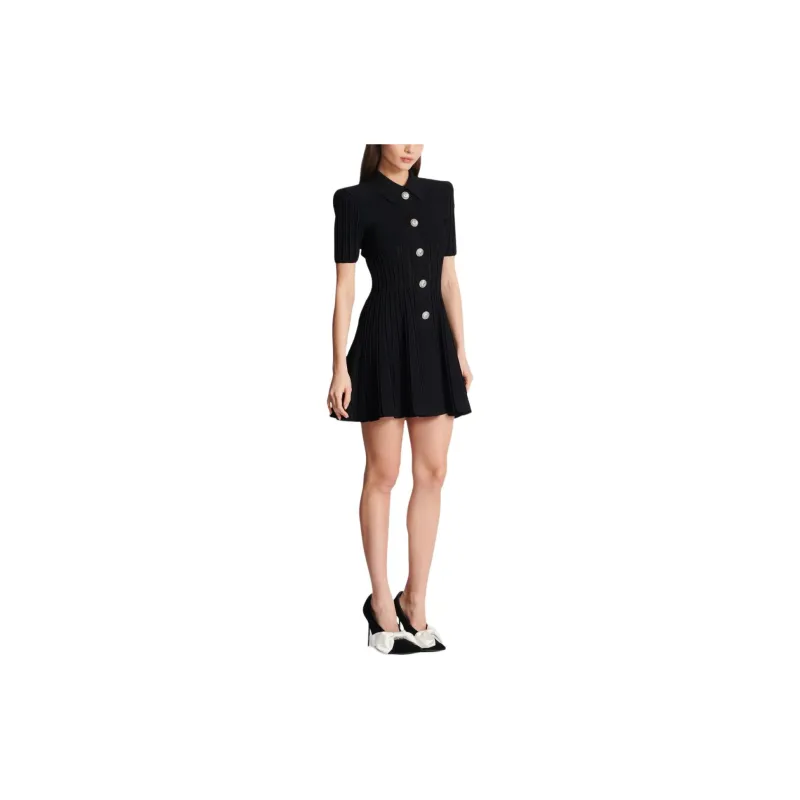 BALMAIN Flared Ribbed knit Minidress-4