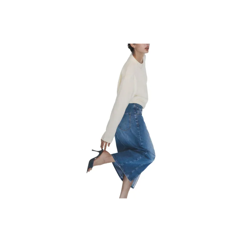 ZARA Denim Long Skirts Women's Blue-2