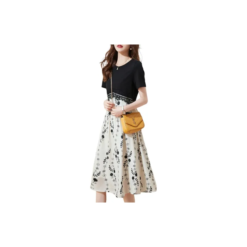 Mo Han Yi Mei Short Sleeved Dresses Women's Black White-1
