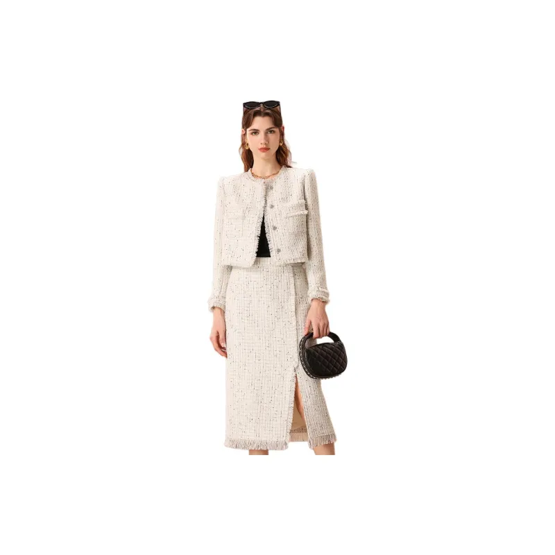 FENHONGMALI Skirt Set Women's White-3