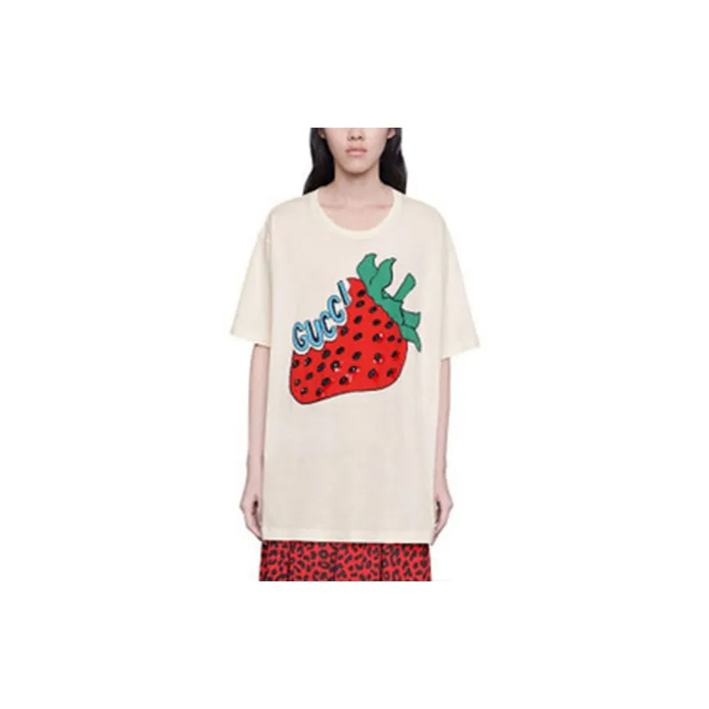 GUCCI Drop Shoulder Sleeve T Shirt Women's Ecru-2
