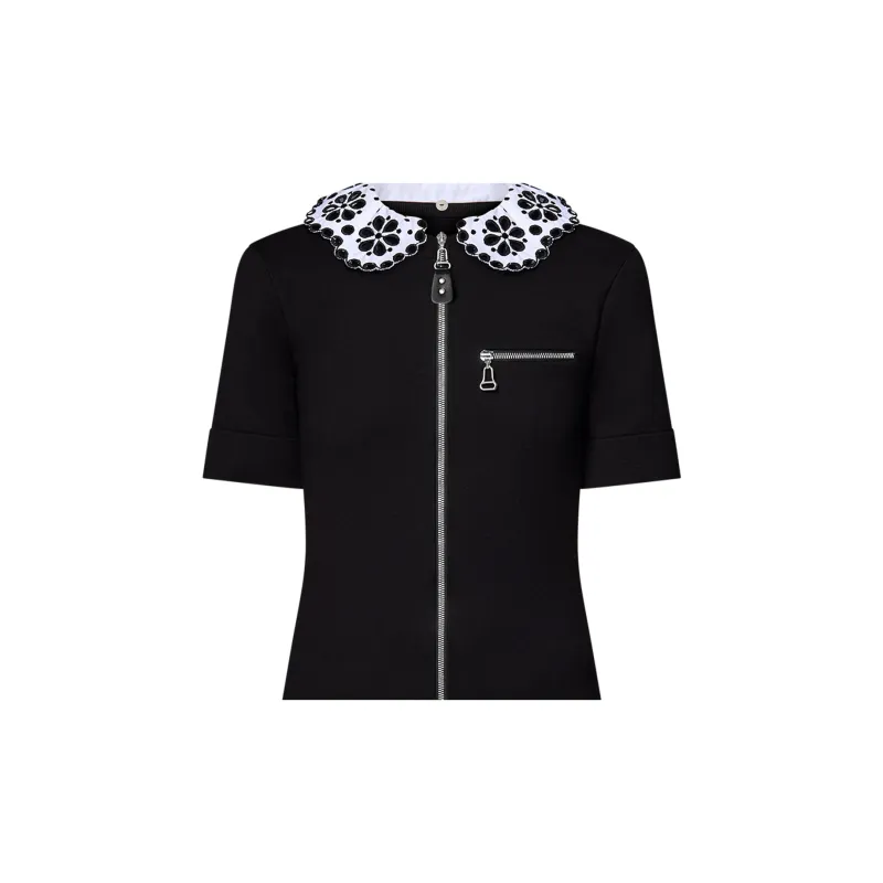 LOUIS VUITTON Broderie Collar Zip-Up Knit Dress-3