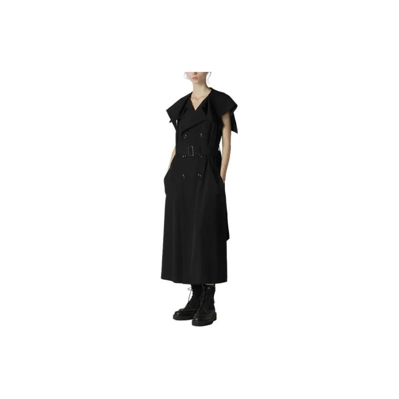 Yohji Yamamoto Wool Gabardine Sailor Collar Coat Women's Black-4