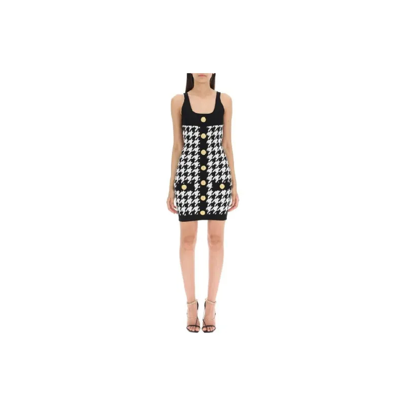 BALMAIN Houndstooth Printed Buttoned Mini Dress-1