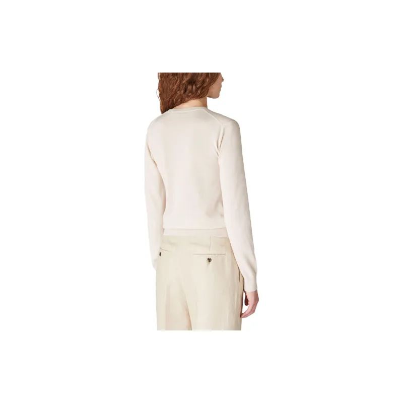 Loro Piana New Piuma V Neck Cashmere Sweater Women's Ecru-4