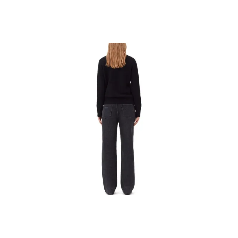 GANNI FW23 Brushed Alpaca O Neck Sweater Women's Black-2