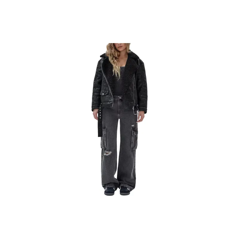 GUESS Originals Belted Biker Jacket Jackets Coats Women's Black-3