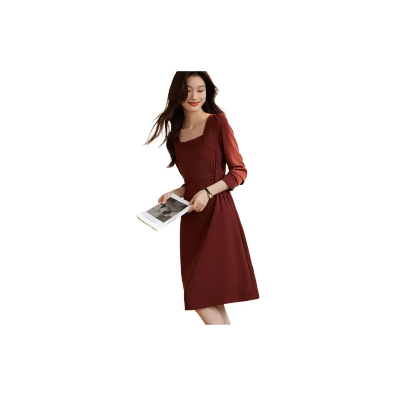 Mo Han Yi Mei Long Sleeved Dresses Women's Brick Red-3