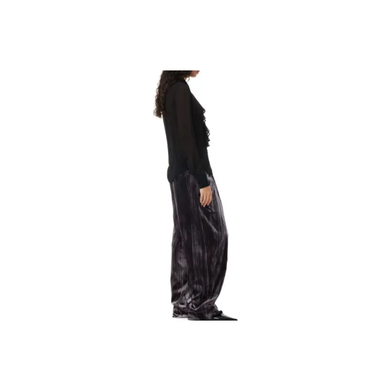 GANNI Striped Velvet finish Straight leg Trousers-3