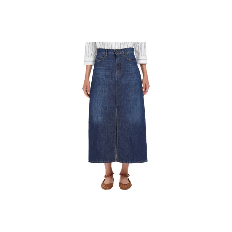 WEEKEND MaxMara Cotton Denim And Linen Skirt Denim Long Skirt Women's Blue-2