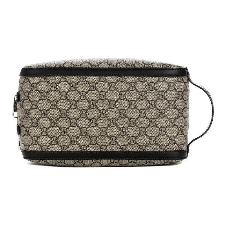 GUCCI Leather Paneled Canvas Clutch Men's Black & Beige-3