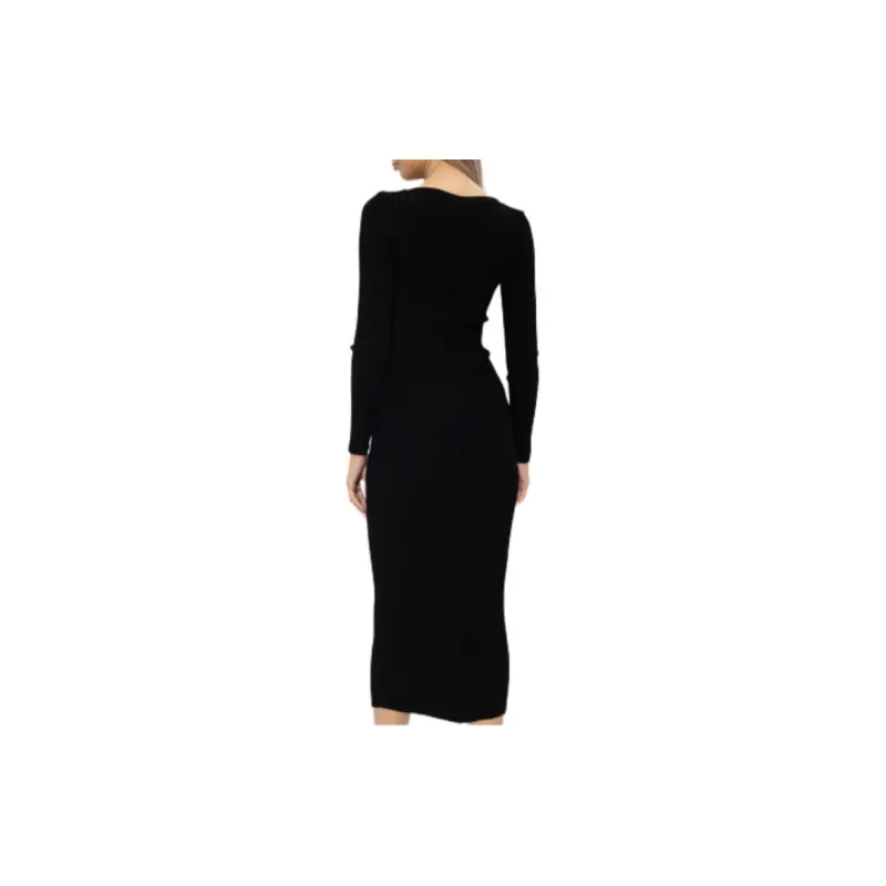 Alaia V Neck Long Sleeved Ribbed Dress-3