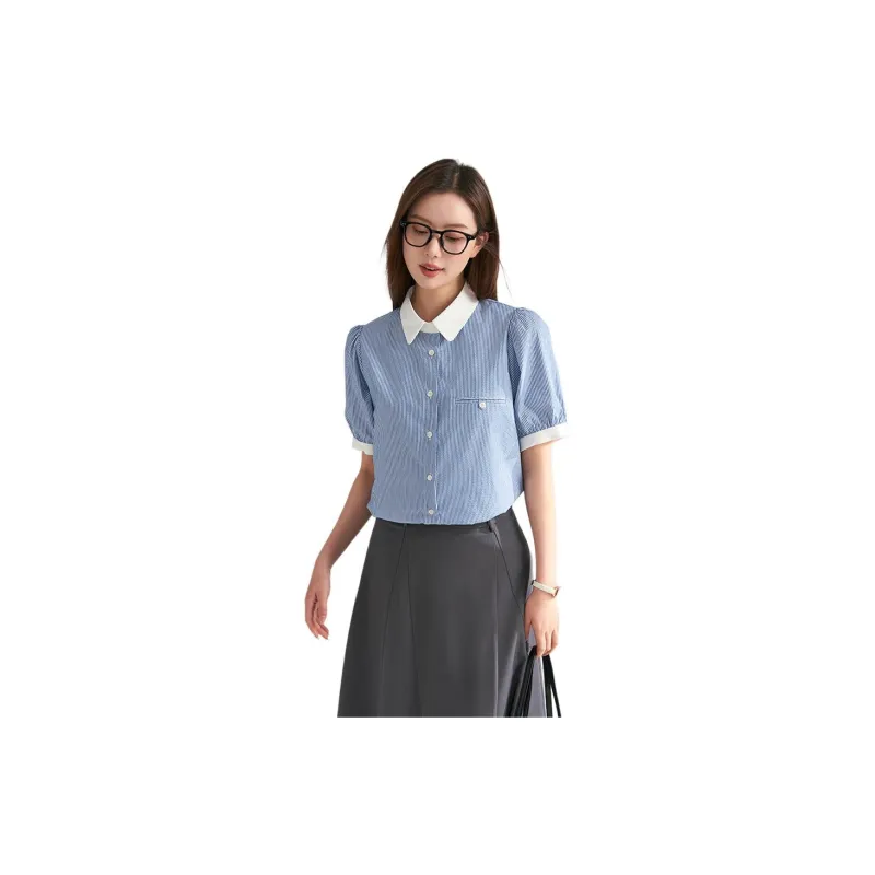 Miss Burde Shirt Women's Light Blue Stripes-2