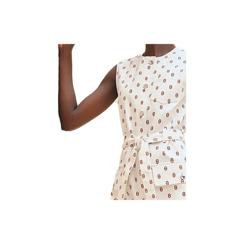 HERMES Sleeveless Dress Women's Light Yellow Umber-4