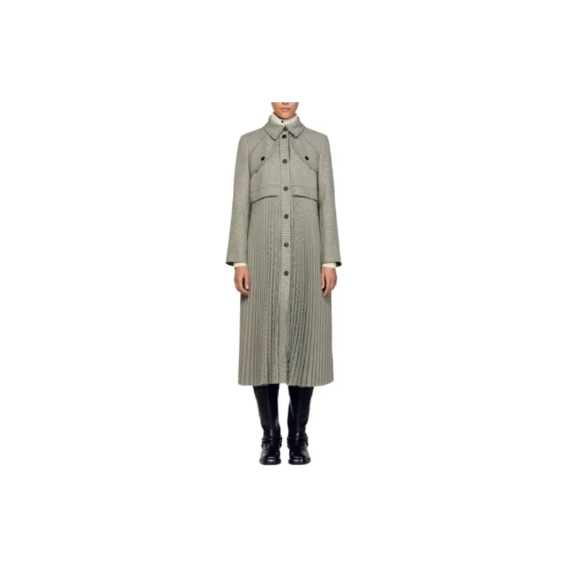 Sandro Houndstooth Pleated Coat-1