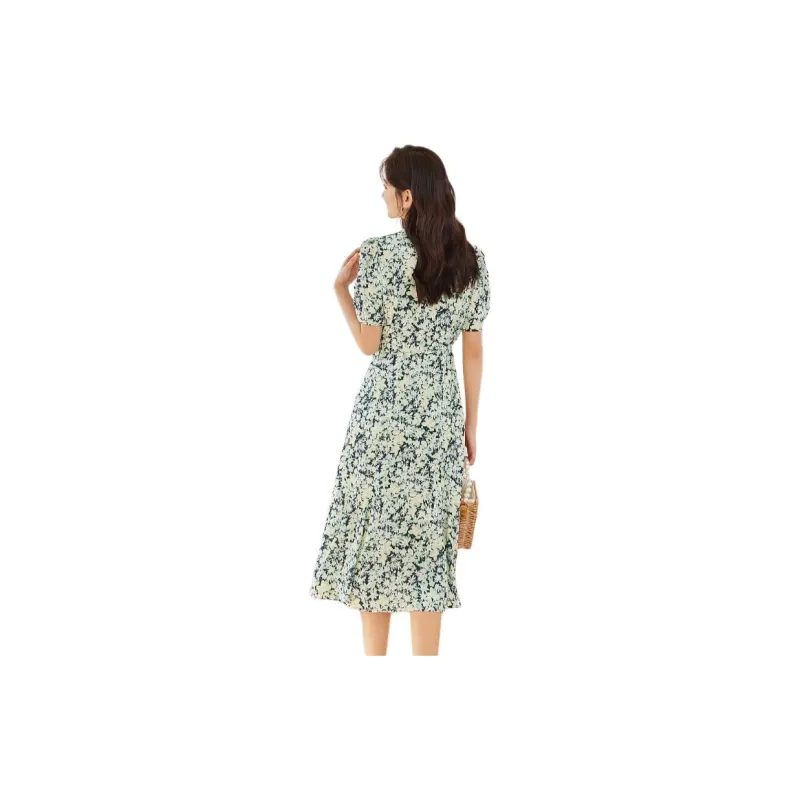 Hopeshow Short Sleeved Dresses Women's Black With Floral 658-1