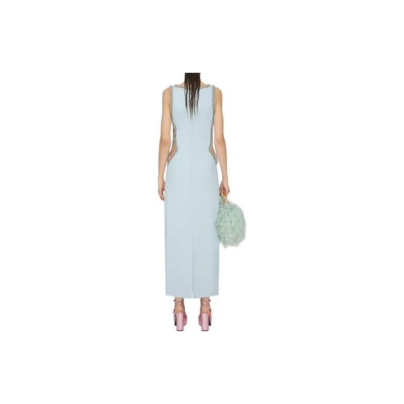 GIVENCHY Evening Dress In Knit With Pearls And Crystals Sleeveless Dress Women's Light Blue-2