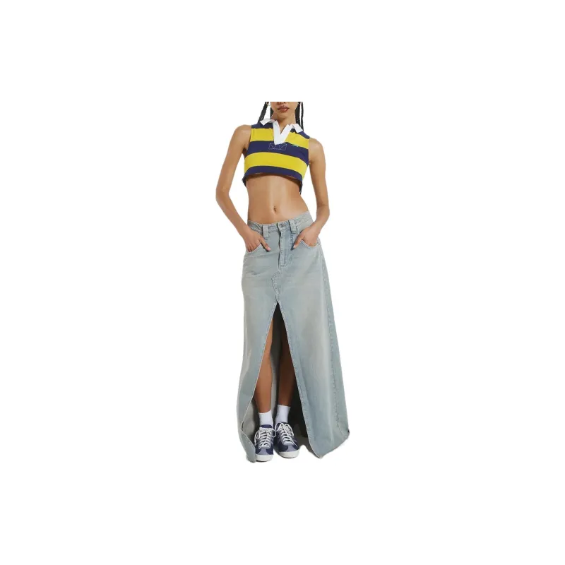 Jaded London Hotline Collection Denim Long Skirts Women's Light Blue-1
