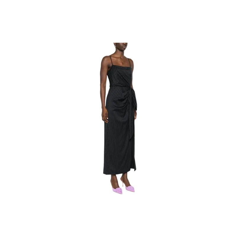 MSGM Pinstripe Knotted waist Midi Dress-3