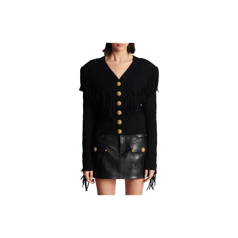 BALMAIN 5 Button Fringed Cardigan-2