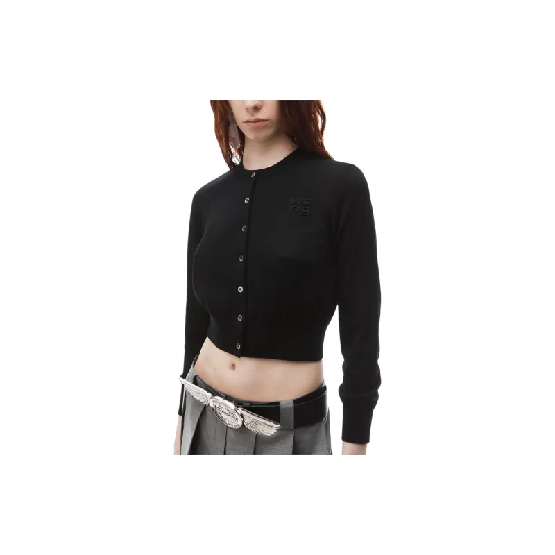 T By Alexander Wang Superfine Cropped Crewneck Cardigan Black-1