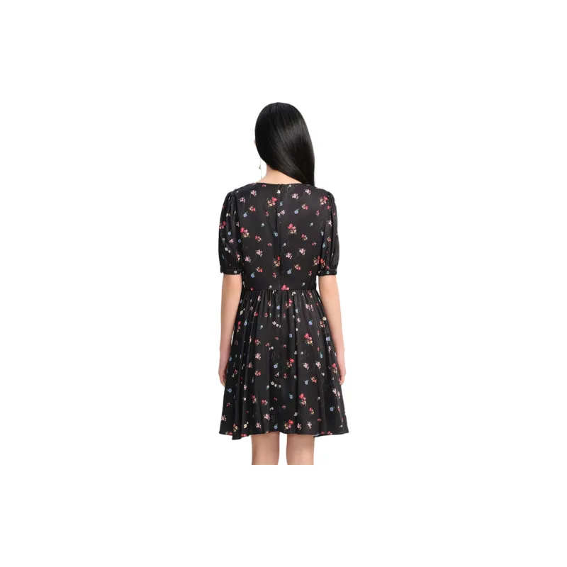 Blood Glitter Short-Sleeved Dresses Women's Black Floral-3
