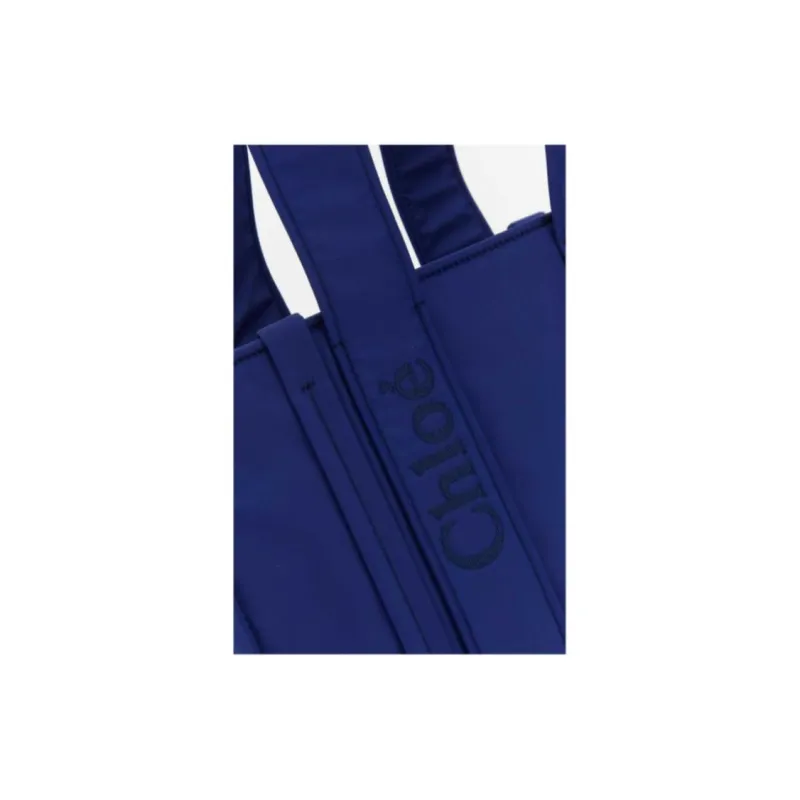 Chloe Woody Nylon Tote Bag Shopping Bag Shoulder Bag Handbag Large Size Women's Blue-4
